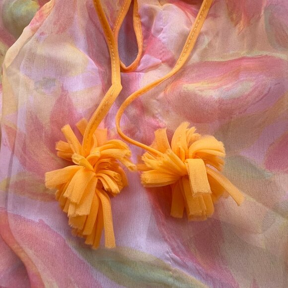 Vintage Mod Handmade Slip Mini Shift Dress Sheer Mesh Floral Ruffle 60's 70's - Picture 5 of 6